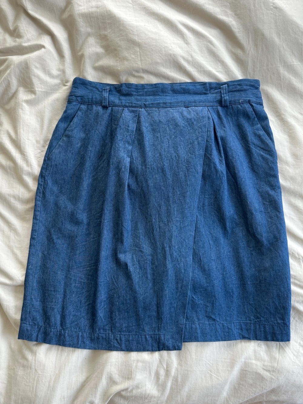 Adrianna Papell Denim-Textured Blue Midi Skirt
